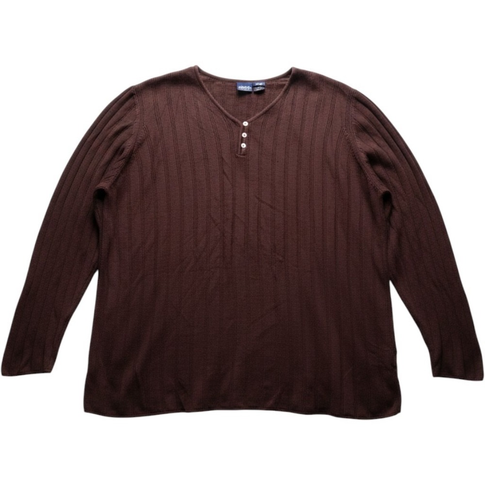Honors Sweater Womens 2X Brown Crew Neck Long Sleeve Henley Knit Stretch Plus